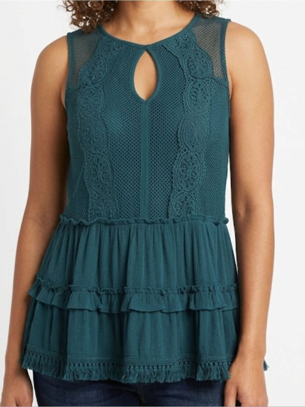 Knox Rose Teal Green Floral Rayon Lace Peplum Top Size Medium